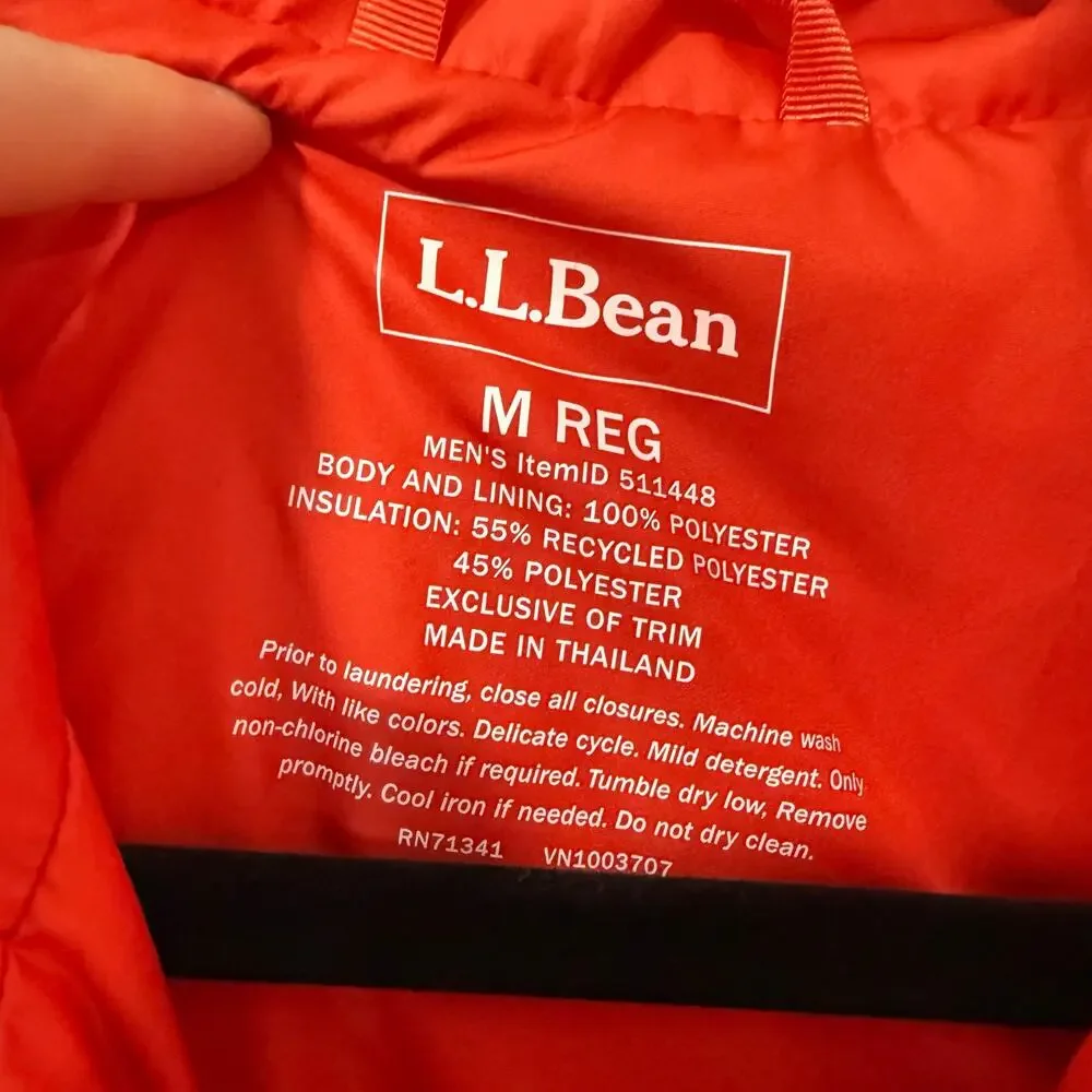 L.L.Bean‎ Men's Mountain Classic Puffer Jacket Orange M Reg Lightweight